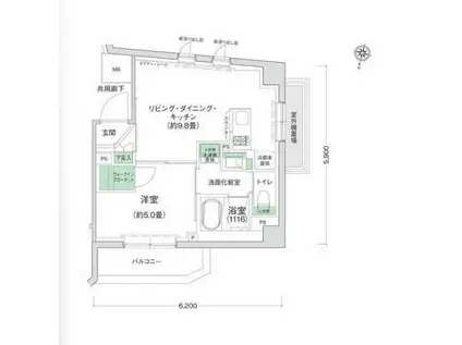 スタイリオ三軒茶屋(1LDK/2階)の間取り写真