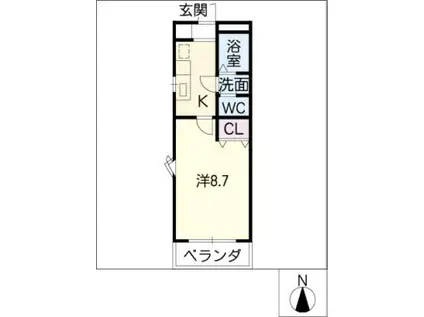 モデルン伊勝(1K/1階)の間取り写真
