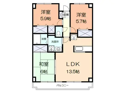 カツミコーポ大倉山(3LDK/3階)の間取り写真