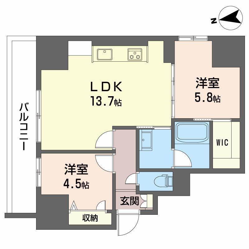 ナナアーク荒町(2LDK/9階)の間取り写真