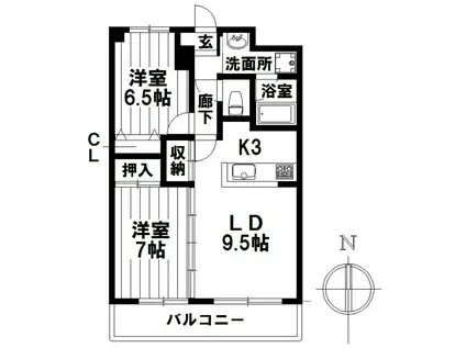 ホワイトドエル道徳(2LDK/6階)の間取り写真