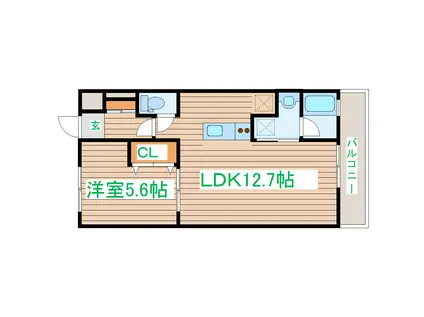 しまかげビル(1LDK/5階)の間取り写真