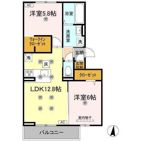 クランツ北井門A(2LDK/1階)の間取り写真