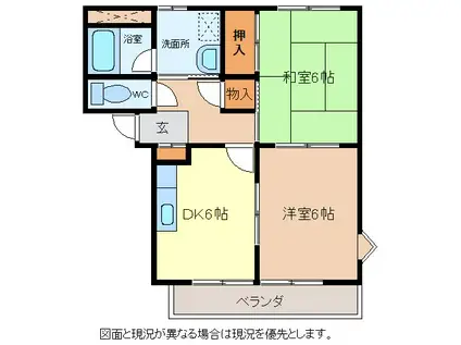 オワゾーブルーA(2DK/2階)の間取り写真