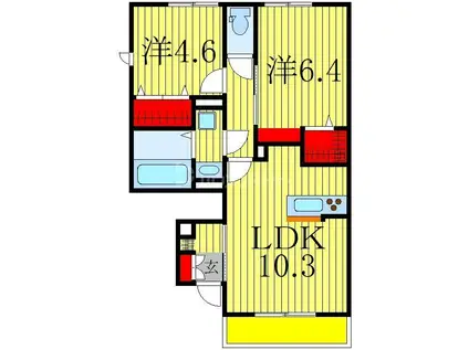 アセット K(2LDK/1階)の間取り写真