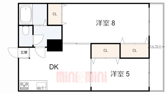 玉屋マンション(2DK/6階)の間取り写真