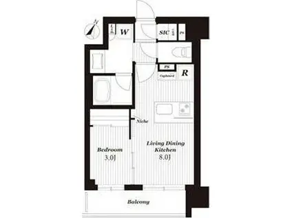 デュオヒルズ仙台一番町一丁目(1LDK/12階)の間取り写真