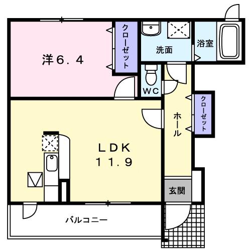 サンフィールド・KUA(1LDK/1階)の間取り写真