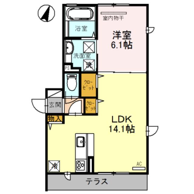 ルナピエーナ B棟(1LDK/1階)の間取り写真