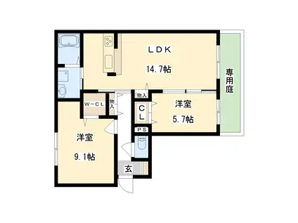 カーサメロディア(2LDK/1階)の間取り写真