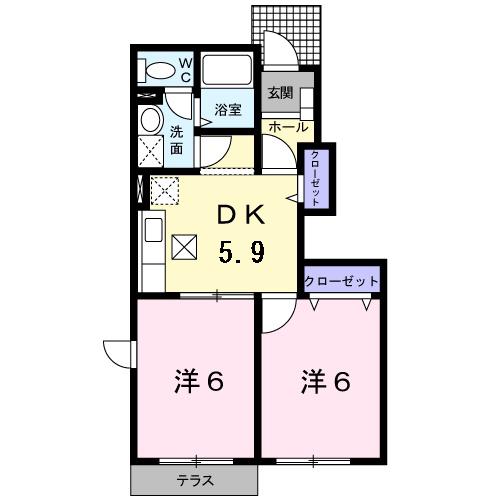 スコルピオーネ(2DK/1階)の間取り写真
