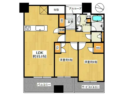シエリアタワー中之島(2LDK/12階)の間取り写真
