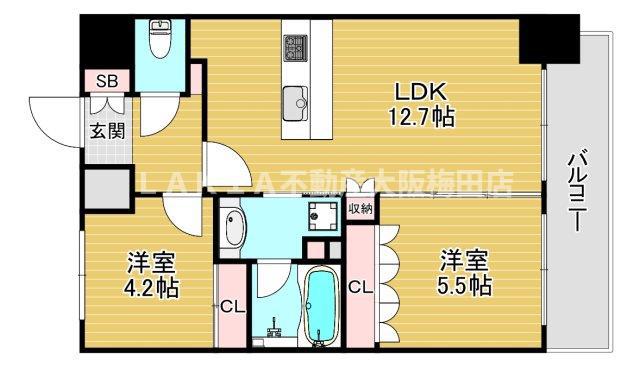 ザ・パークハビオ同心(2LDK/11階)の間取り写真