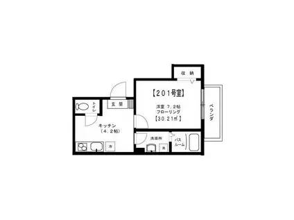 ドミールK(1K/2階)の間取り写真