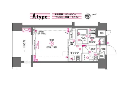 ZOOM川崎(1K/6階)の間取り写真