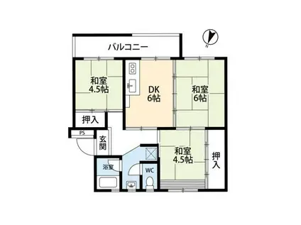 公団狭山23号棟(2LDK/4階)の間取り写真