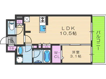 アーバネックス同心(1LDK/7階)の間取り写真