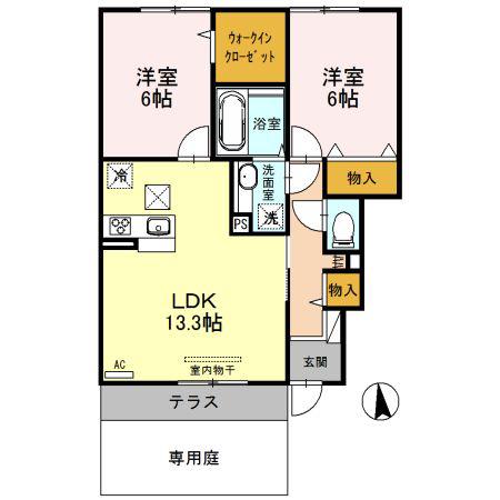 グリーンライズ B(2LDK/1階)の間取り写真