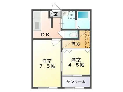 ユニヴェール A棟(2K/1階)の間取り写真