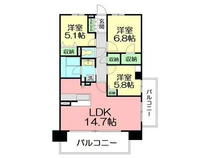 HF辻堂レジデンス(3LDK/5階)の間取り写真