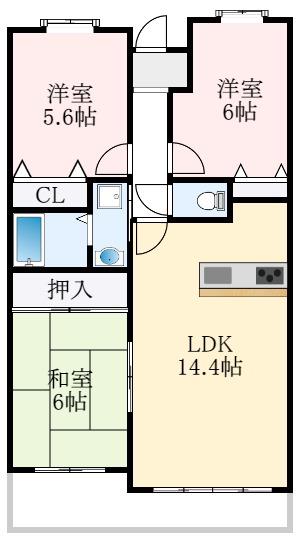 グランパス富田林(3LDK/1階)の間取り写真