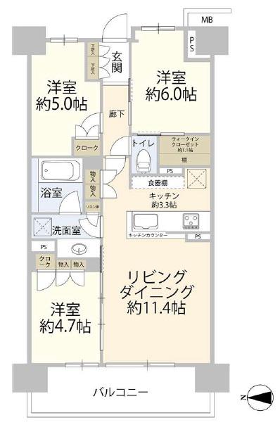 パークホームズ板橋蓮根二番街(3LDK/7階)の間取り写真