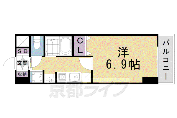 ライジングコート京都西院フロンティアII(1K/1階)の間取り写真