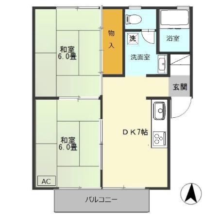 シャトー大半田 I棟(2DK/1階)の間取り写真