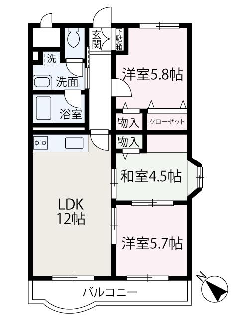 アーバンホソダ(3LDK/4階)の間取り写真