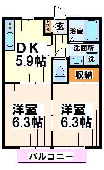 アステリアB(2DK/2階)の間取り写真
