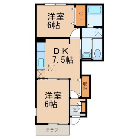 コモド・ピアッツァI(2DK/1階)の間取り写真