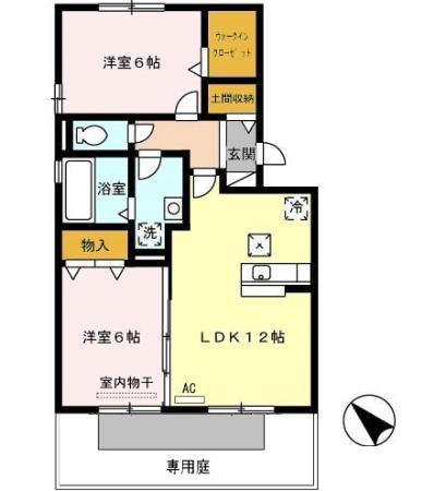 アグライア B棟(2LDK/1階)の間取り写真