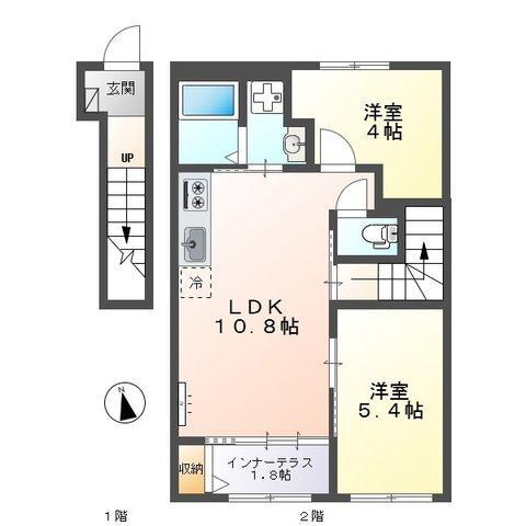 ヌーヴェルテールA(2LDK/2階)の間取り写真