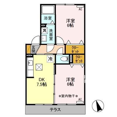 ソルプラトー(2DK/1階)の間取り写真