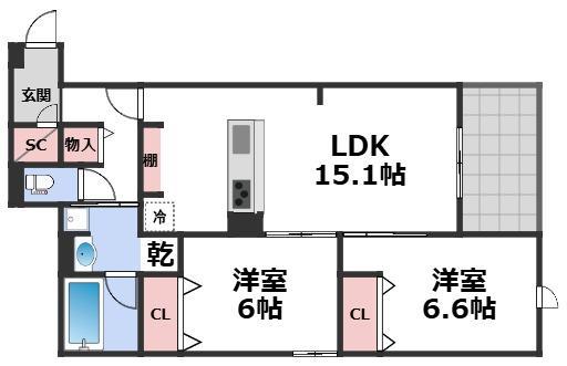 グリーンコート杭全(2LDK/3階)の間取り写真