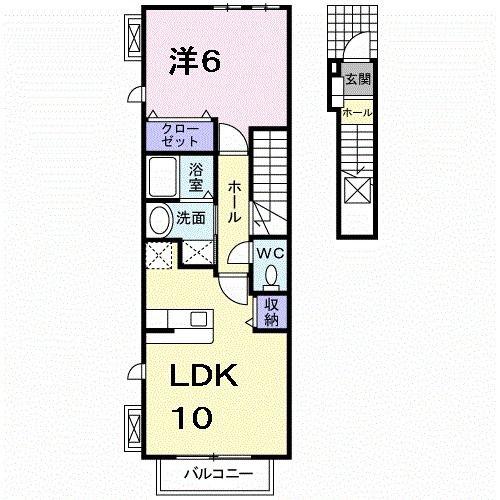 ハイジー ミヤタ III(1LDK/2階)の間取り写真