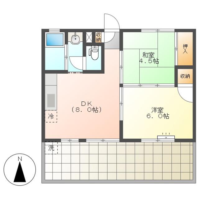 コーポ石立(2DK/4階)の間取り写真