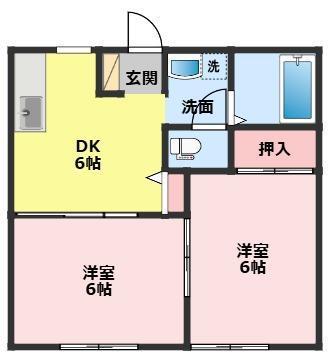 ディアス河原木D(2DK/1階)の間取り写真