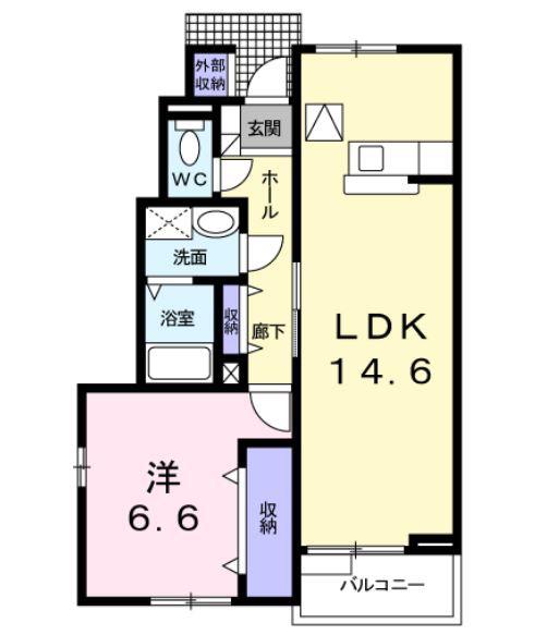 エストシャトーA(1LDK/1階)の間取り写真