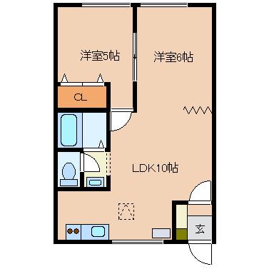 リバティ士別B(2LDK/1階)の間取り写真
