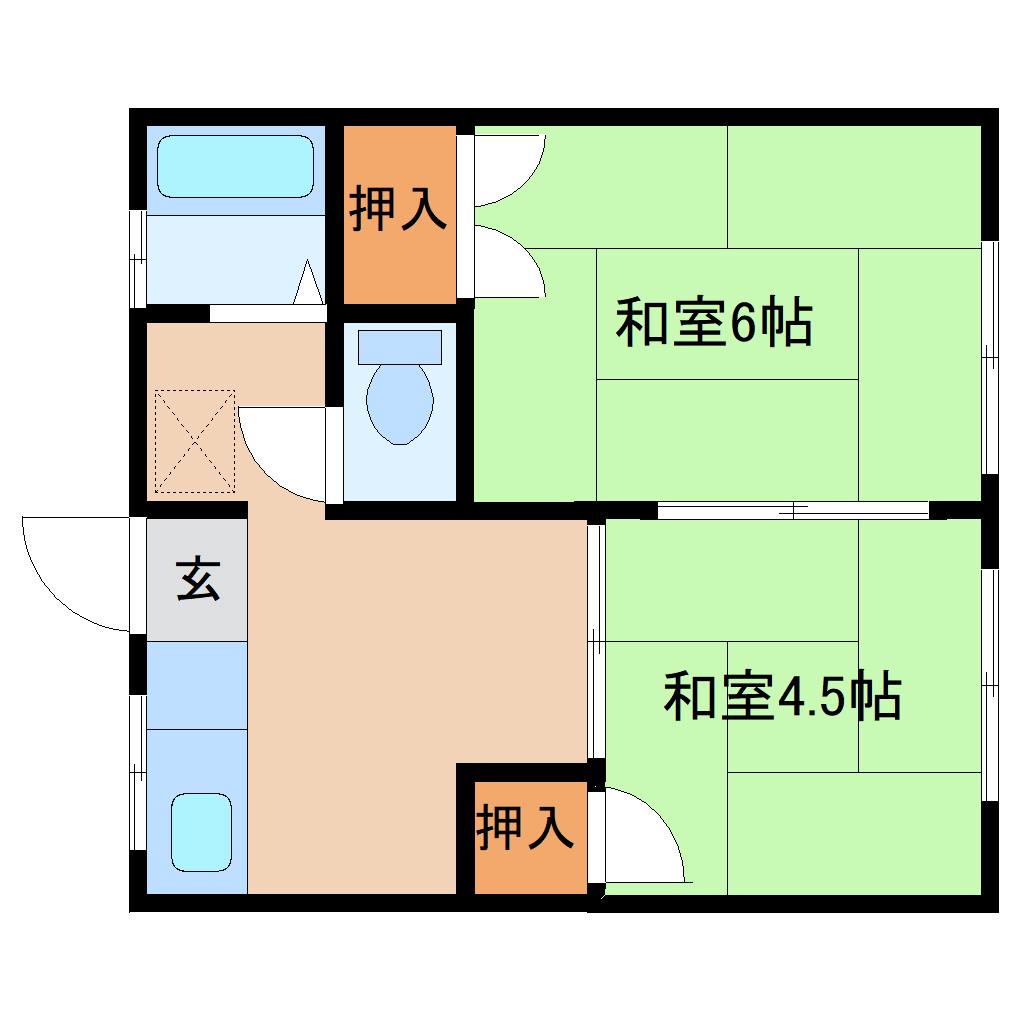 コーポ西多賀(2K/2階)の間取り写真