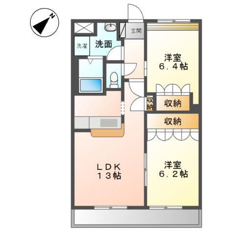カーサ愛2番館(2LDK/1階)の間取り写真