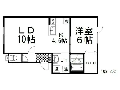 Oひるず(1LDK/2階)の間取り写真