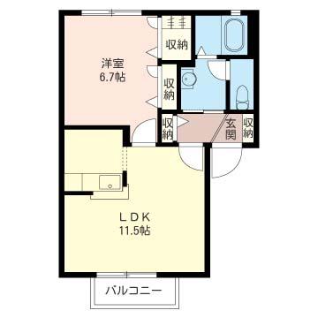 フレグランス横倉B(1LDK/1階)の間取り写真