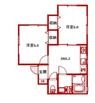 メゾンソフィア(2DK/1階)の間取り写真