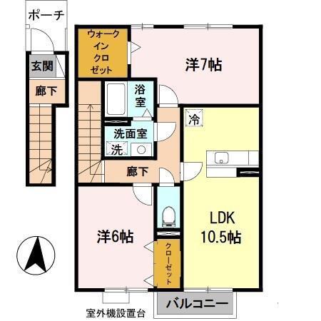 エリシオン日高 G棟(2LDK/2階)の間取り写真