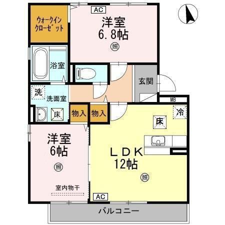 セジュールスハマB棟(2LDK/1階)の間取り写真