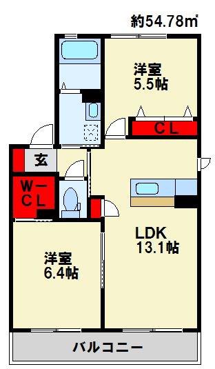 コスモスコーポラス  A棟(2LDK/2階)の間取り写真