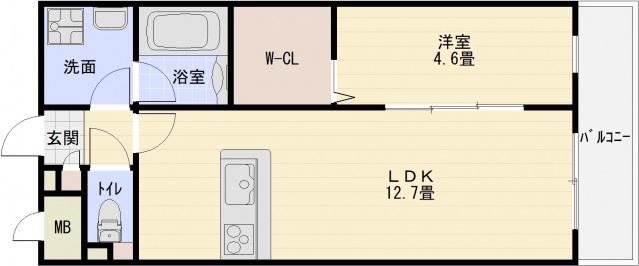 ドミソレイユII(1LDK/1階)の間取り写真