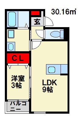 CHRONO二日市(1LDK/2階)の間取り写真